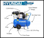 Hyundai HY3050V 3HP, 50 Litre V-Twin Direct Drive Air Compressor 14CFM