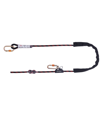 JSP FAR0420 2m Adjustable Work Positioning Lanyard - Fixed Rope Grab + 2 Karabiners