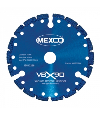 Mexco 75mm Vacuum Brazed Blade Multi-use X90 Range 10mm Bore - VBX907510