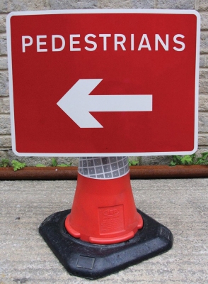 Pedestrian (Arrow Left) Cone Sign - RE6CPL - 600 x 450mm