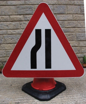 Road Narrows Left Cone Sign - RE6CRNL - 750mm