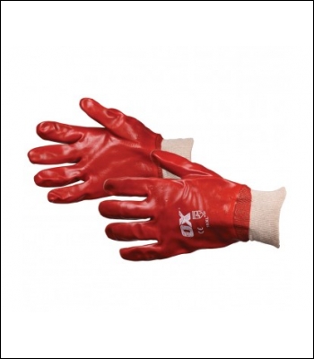 OxTools Red Pvc Knitwrist Gloves - Box Of 12 - Code OX8309