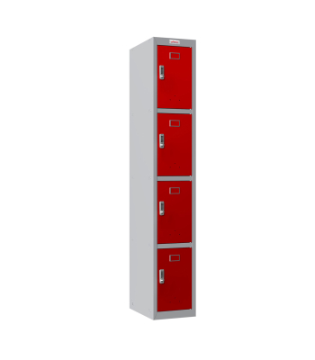 Phoenix PL Series PL1430GRE/ADD 1 Column 4 Door Personal Locker Grey Body/Red Doors with Electronic Lock - Code PL1430GREADD