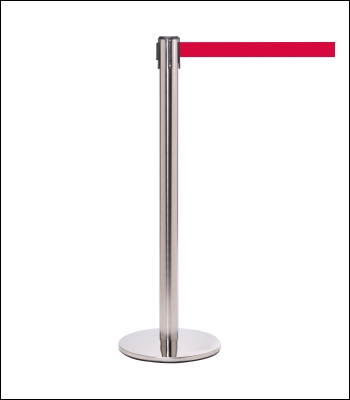 QueuePro 251 Free Standing Retractable Belt Barrier - 3.4m, 64mm Polished Stainless Post - PRO251PS