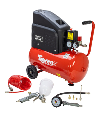 TIGREN DD 2hp 24ltr Direct Drive Compressor with 7pc Air Kit - Code 04397