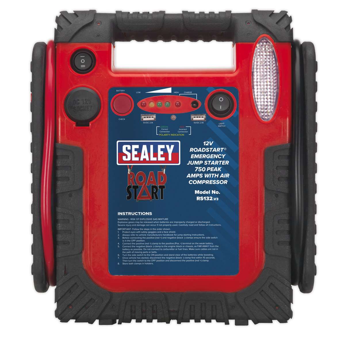 Sealey RS132 RoadStart® Emergency Jump Starter with Air Compressor 12V