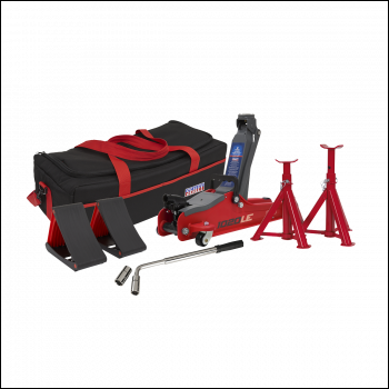 Sealey 1020LEBAGCOMBO Low Entry Short Chassis Trolley Jack & Accessories Bag Combo, 2 Tonne - Red