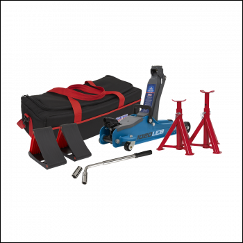 Sealey 1020LEBBAGCOMBO Low Entry Short Chassis Trolley Jack & Accessories Bag Combo, 2 Tonne - Blue