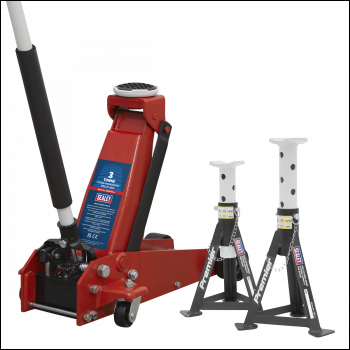 Sealey 3000CXDCOMBO1 Trolley Jack 3 Tonne & Axle Stands (Pair) 3 Tonne per Stand Combo