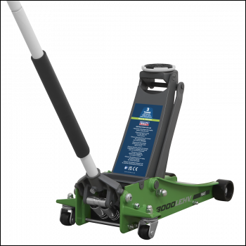 Sealey 3000LEHV Low Profile Trolley Jack with Rocket Lift 3 Tonne - Green