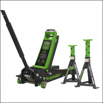 Sealey 3040AGCOMBO1 Premier Trolley Jack 3 Tonne & Axle Stands (Pair) 3 Tonne per Stand Combo