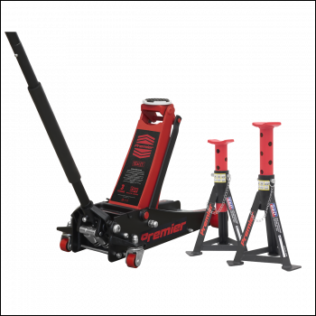 Sealey 3040ARCOMBO Trolley Jack 3 Tonne & Axle Stands (Pair) 3 Tonne per Stand Combo
