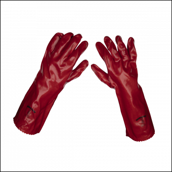 Sealey 9114/12 Worksafe® PVC Gauntlets 450mm, Red - Pack of 12 Pairs