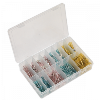 Sealey AB037HT Adhesive Lined Heat Shrink Terminal Assortment 142pc - Blue, Red & Yellow