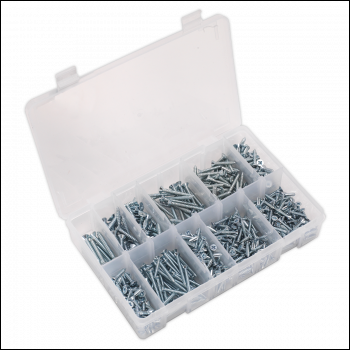 Sealey AB065STCP Zinc Plated Self-Tapping Countersunk Pozi Screw Assortment 600pc