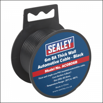 Sealey AC0806B 8A Thick Wall Automotive Cable 6m - Black