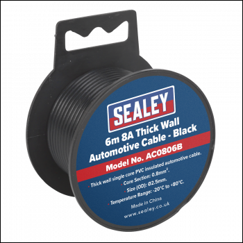 Sealey AC0806B Automotive Cable Thick Wall 8A 6m Black