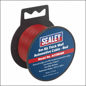 Sealey AC0806R 8A Thick Wall Automotive Cable 6m - Red
