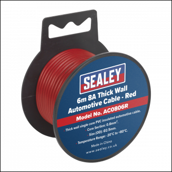 Sealey AC0806R Automotive Cable Thick Wall 8A 6m Red