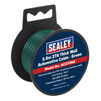Sealey AC2725G 27A Thick Wall Automotive Cable 2.5m - Green