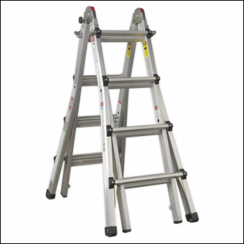 Sealey AFPL3 Aluminium 4-Way Telescopic Adjustable-Height Ladder - EN 131