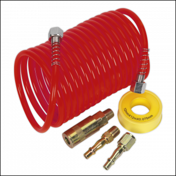 Sealey AHK03 PE Coiled Air Hose Kit with Connectors 5m x 5mm
