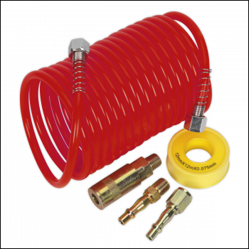 Sealey AHK03 Air Hose Kit 5m x Ø5mm PE Coiled with Connectors