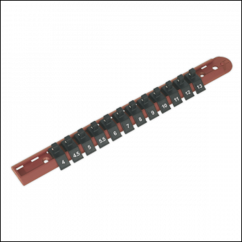 Sealey AK1412 Premier Socket Retaining Rail with 12 Clips 1/4 inch Sq Drive