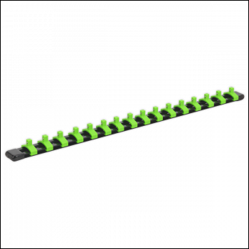 Sealey AK27052HV Premier Socket Retaining Rail with 16 Clips 1/4 inch Sq Drive - Hi-Vis Green