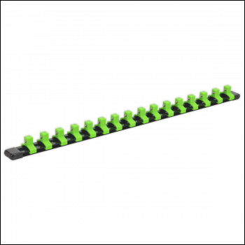 Sealey AK27053HV Premier Socket Retaining Rail with 16 Clips 3/8 inch Sq Drive - Hi-Vis Green
