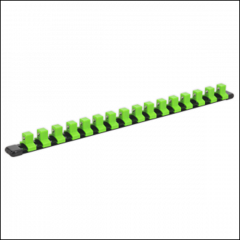 Sealey AK27054HV Premier Socket Retaining Rail with 16 Clips 1/2 inch Sq Drive - Hi-Vis Green