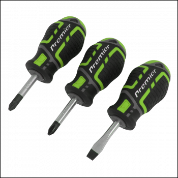 Sealey AK4328HV Premier GripMAX® Stubby Screwdriver Set 3pc - Hi-Vis Green