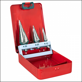 Sealey AK4743 Spiral Flute HSS M2 Step Drill Bit Set 3pc