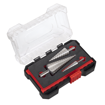 Sealey AK4746 Straight Flute HSS 4341 Step Drill Bit Set 3pc
