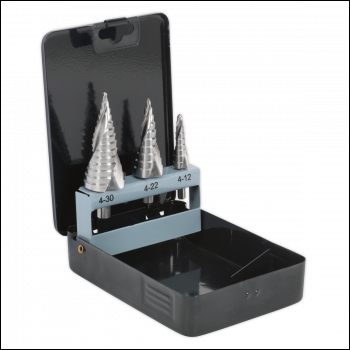 Sealey AK4749 Spiral Flute HSS 4341 Step Drill Bit Set 3pc