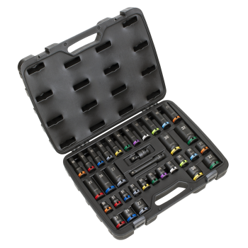 Sealey AK5636M Lock-On™ Standard & Deep Impact Socket Set 34pc 1/2 inch Sq Drive 6pt Metric