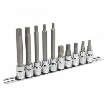 Sealey AK6216 Premier Spline Socket Bit Set 3/8 inch Sq Drive 10pc