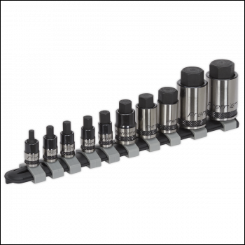 Sealey AK6229B Premier Black Stubby Hex Socket Bit Set 1/4 inch , 3/8 inch  & 1/2 inch Sq Drive 10pc