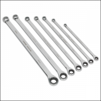 Sealey AK6319 Premier Extra-Long Double Ring Ratchet/Fixed Spanner Set 7pc