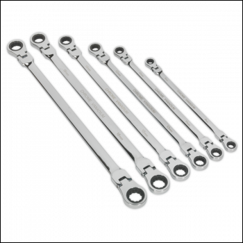 Sealey AK63832 Premier Extra-Long Flexi-Head Double End Ratchet Ring Spanner Set 6pc