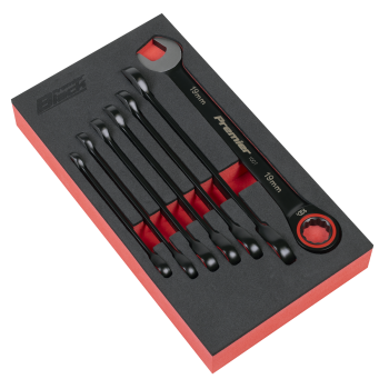 Sealey AK63941B Premier Black Combination Ratchet Spanner Set 7pc