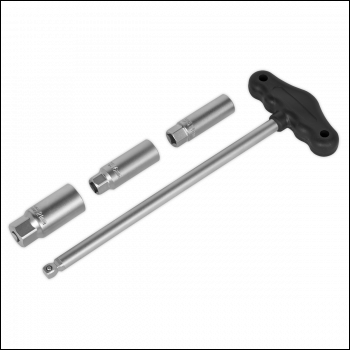 Sealey AK6550 T-Bar & Rubber Insert Spark Plug Socket Set 4pc 3/8 inch Sq Drive