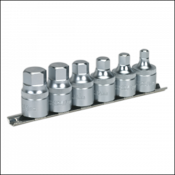Sealey AK6561 Premier Stubby Hex Socket Bit Set with Rail 1/2 inch Sq Drive 6pc