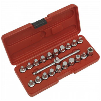 Sealey AK6586 Oil Drain Plug Key Set 3/8 inch Sq Drive 21pc
