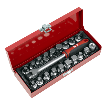 Sealey AK759 Oil Drain Plug Key Set 3/8 inch Sq Drive 20pc