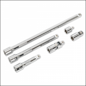 Sealey AK7690 Premier Wobble/Rigid Extension Bar, Adaptor & Universal Joint Set 3/8 inch Sq Drive 6pc