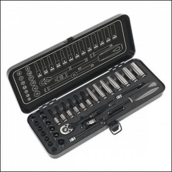 Sealey AK7970 Socket Set 32pc 1/4 inch Sq Drive 6pt WallDrive® Metric Premier Black