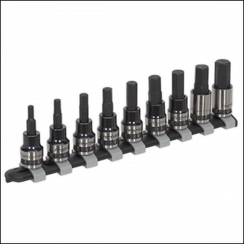 Sealey AK7986 Premier Black Hex Key Socket Bit Set 3/8 inch Sq Drive 9pc