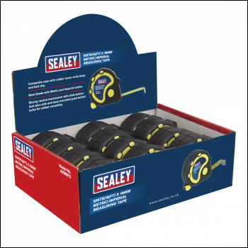 Sealey AK98912 Metric/Imperial Rubber Tape Measure 5m(16ft) x 19mm - Display Box of 12
