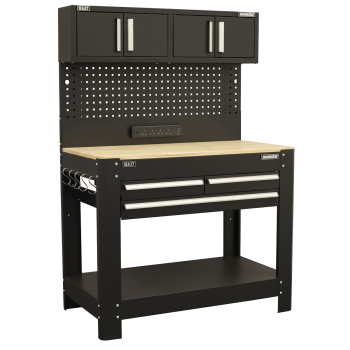 Sealey AP12701 Superline PRO® Workbench with Pegboard Back Panel, Power Bar & Wooden Worktop